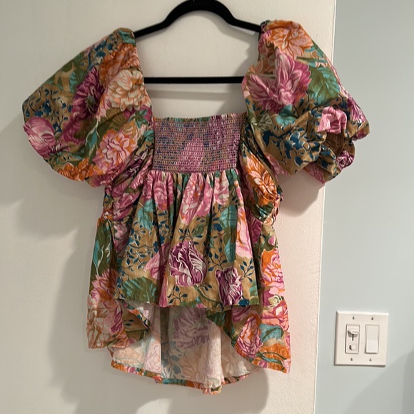 Love the Label Cotton Floral Peplum Puff Sleeve Blouse - Picture 4 of 4